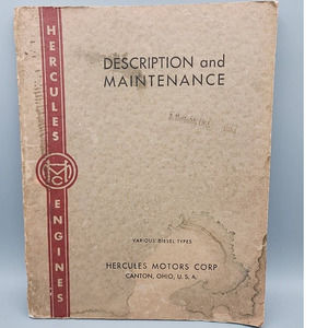 1940s Hercules Motor Description & Maintenance Various Diesel Types Manual